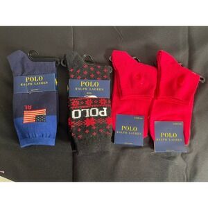 Polo Ralph Lauren Mens Socks 4 Pair Crew Flag Holiday Wool Blend Size 9-11